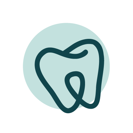 Stylized outline of a tooth with a blue background and circular design.