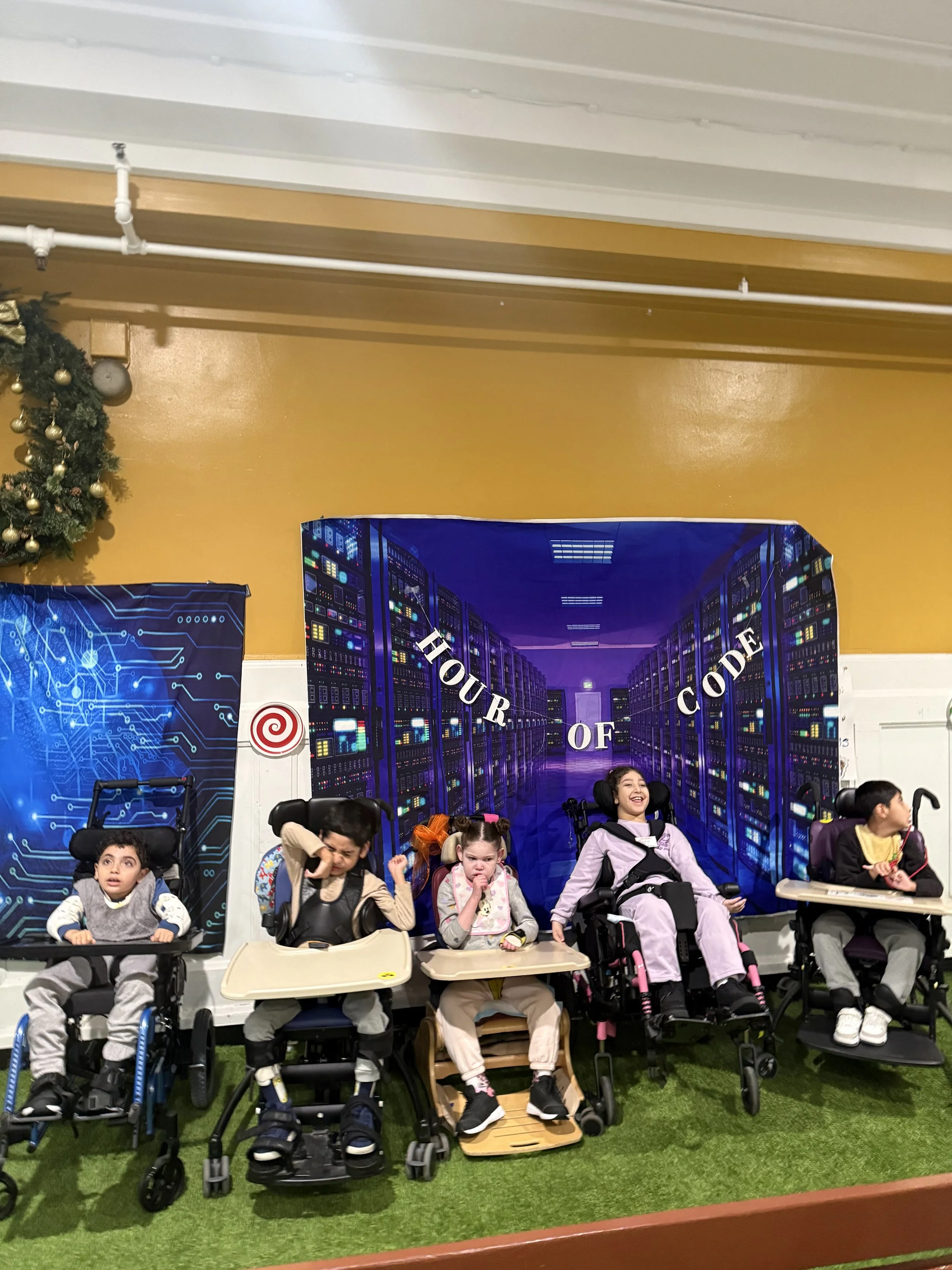 Students at their stations during the Hour of Code event