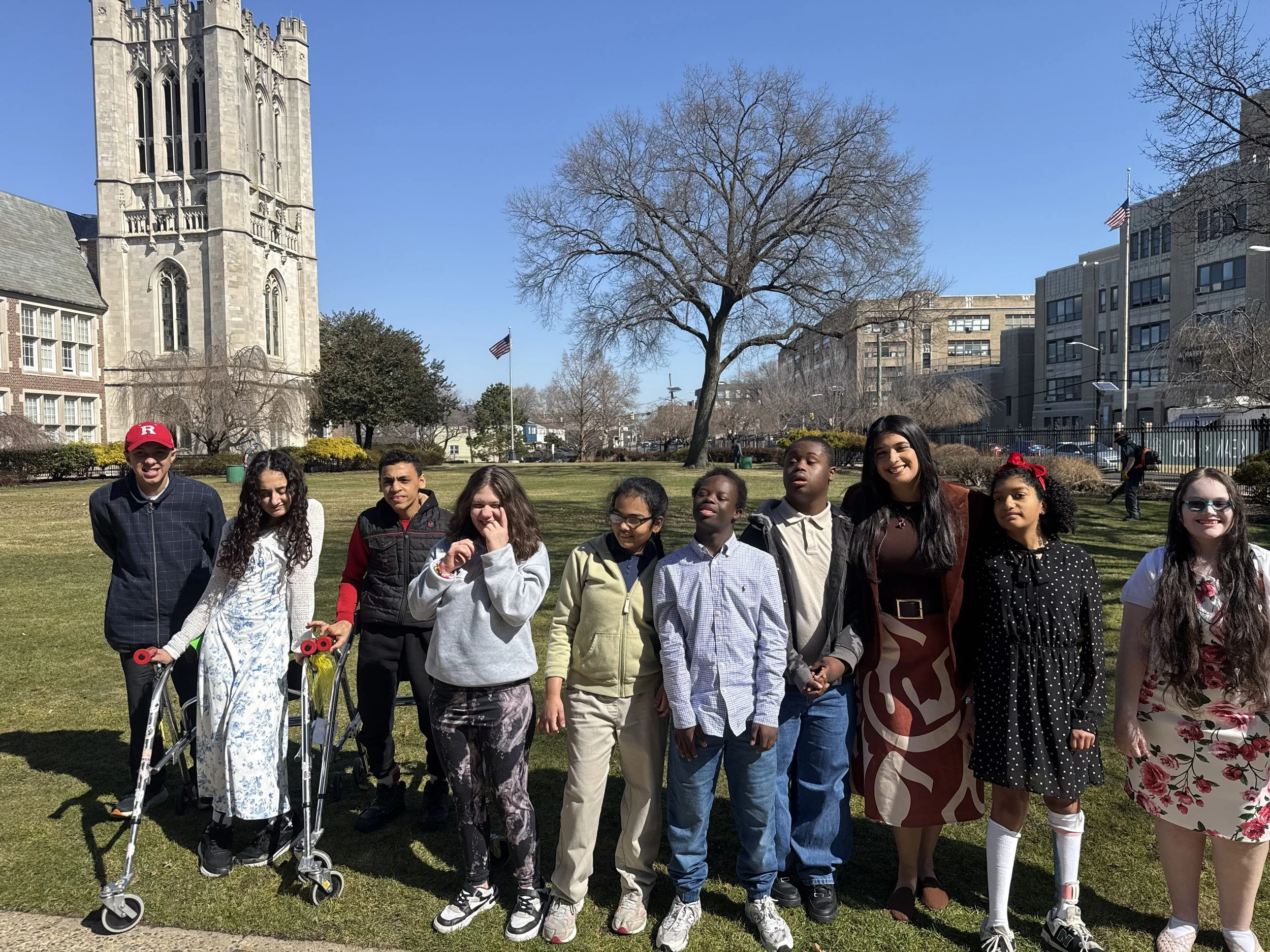 AHM students gather on the Kean University Jersey City campus lawn