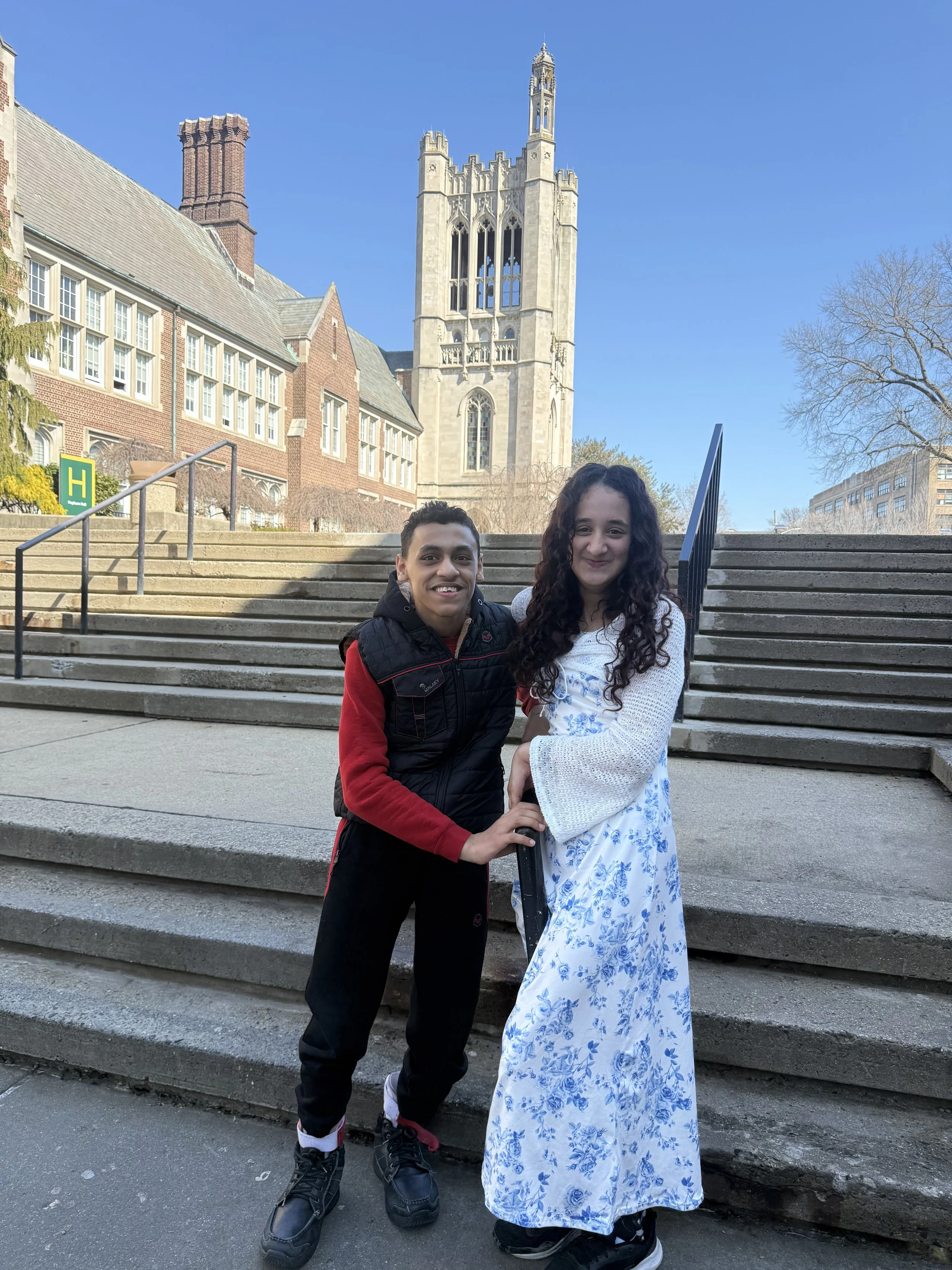 Two L.I.F.T. students on the steps at Kean University Jersey City