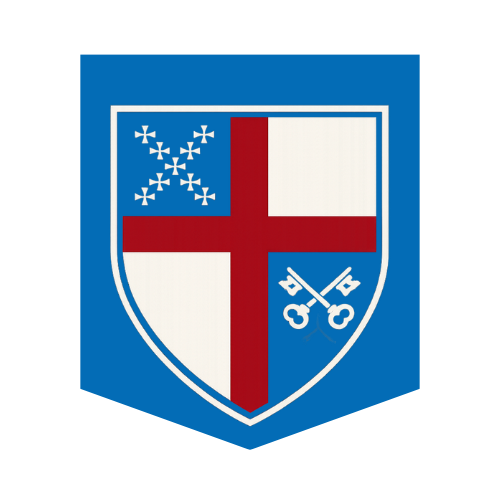 Close-up portrait of a smiling middle-aged woman with gray hair, wearing a black top over a white collared shirt, standing in front of a wooden door.