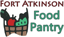 A sign with the words 'Food Pantry' and a basket of groceries including vegetables and canned goods.