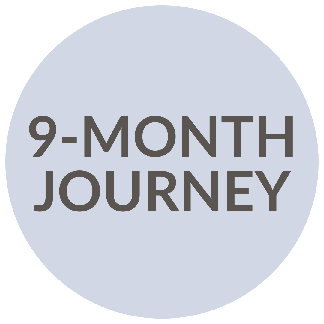 A circular badge with the text '9-Month Journey' in the center.