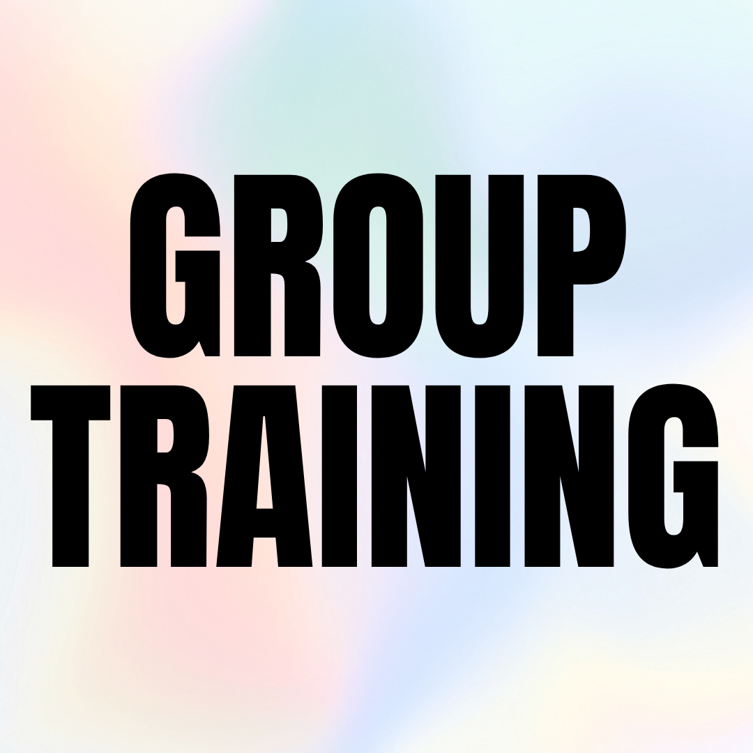 Text that says 'Group Training' in bold black letters on a soft, pastel-colored background.