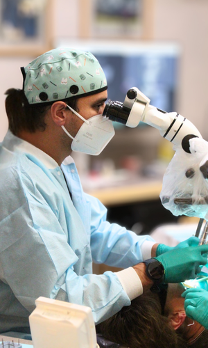 Dr. Varun Solanki treating a patient's teeth in office.
