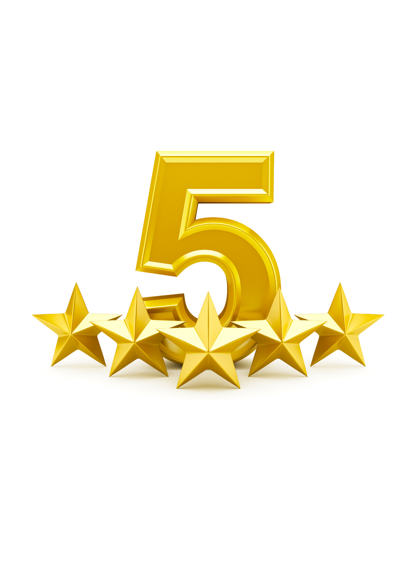 A large gold number 5 surrounded by six gold stars.