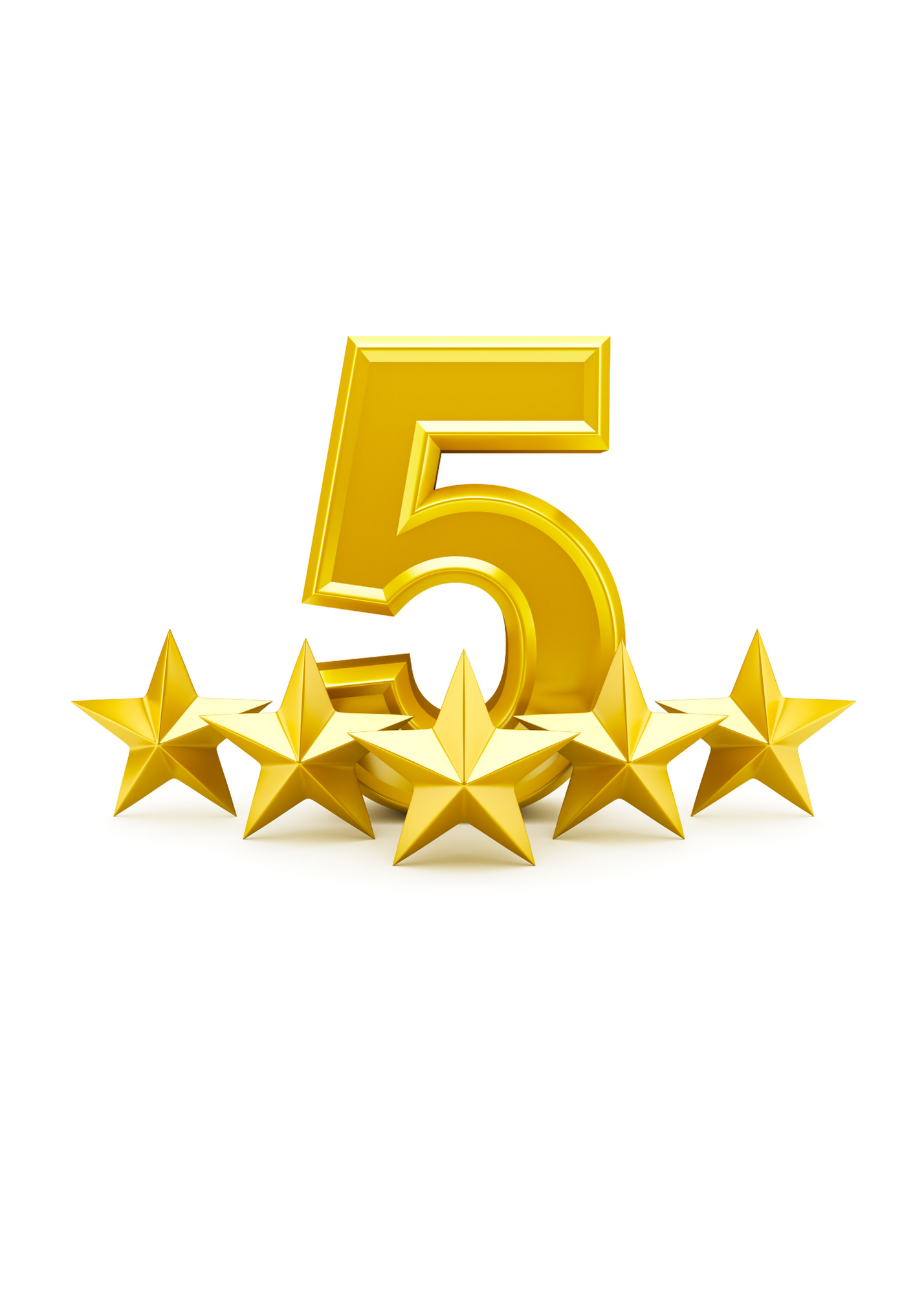 Golden number 5 with five gold stars surrounding it.