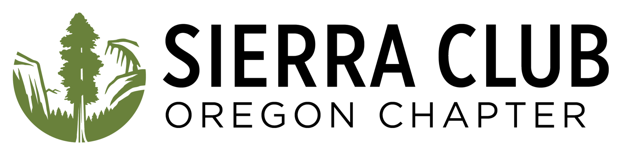 The logo of Sierra Club Oregon Chapter; a circular image of a tree surrounded by cliffs and hills, with text that says "Sierra Club Oregon Chapter."
