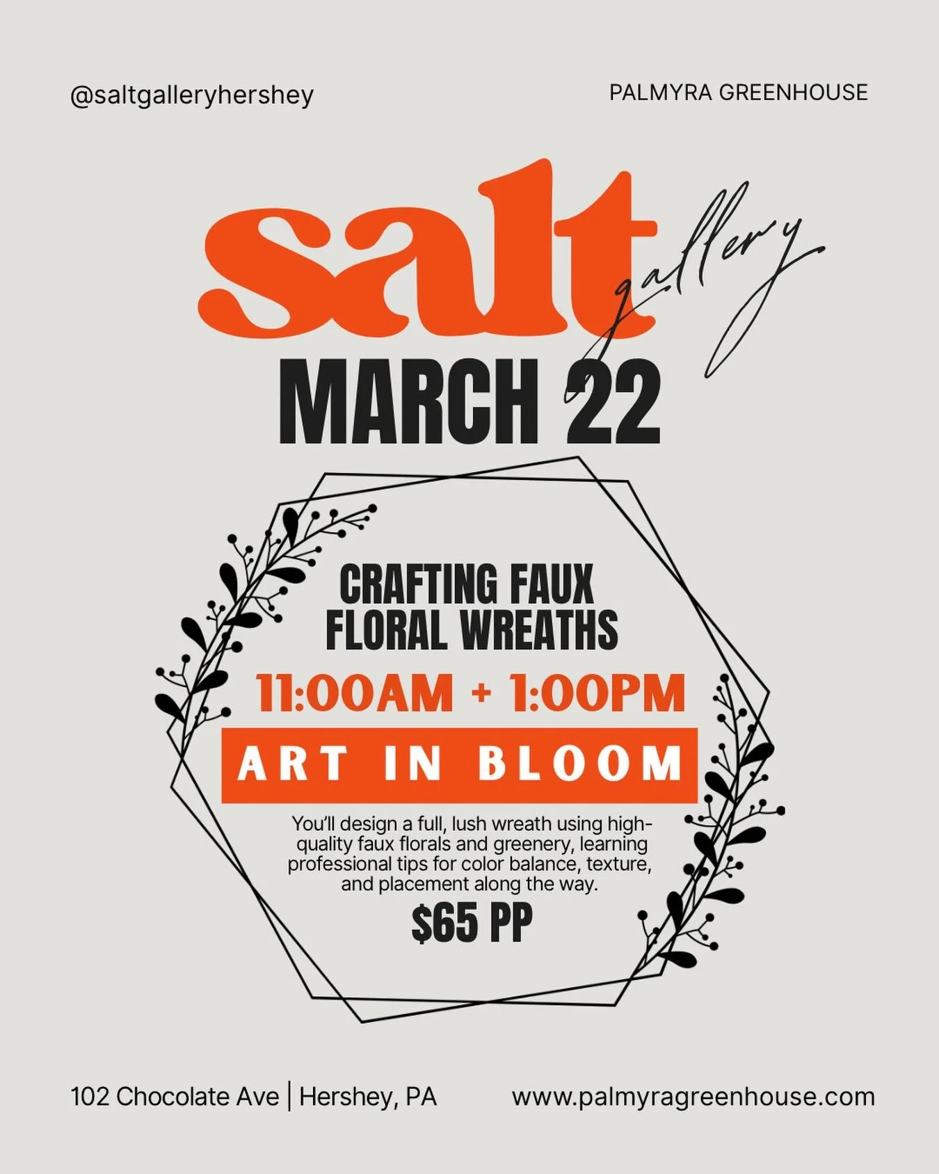 Gather your creativity and join us for a hands-on faux flower wreath making class that&rsquo;s equal parts relaxing and fun. You&rsquo;ll design a full, lush wreath using high-quality faux florals and greenery, learning professional tips for color ba