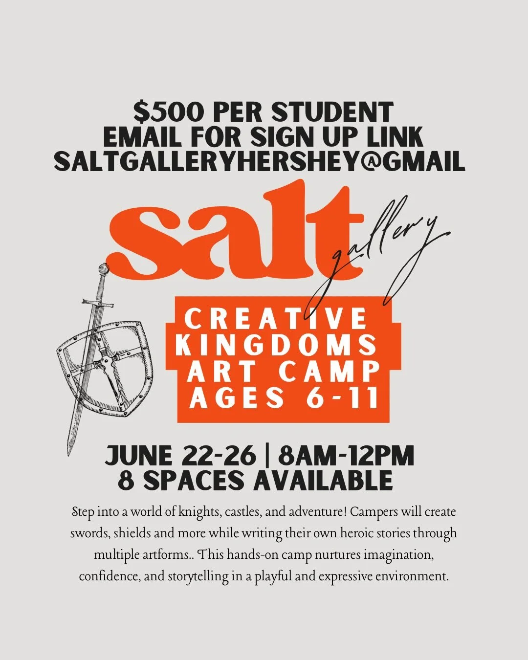 Let&rsquo;s add some color and SALT to your summer. So many opportunities to express your creativity with us!🎨

Multiple youth art camps now open. Registration link will be added to our profile soon. For now, email us at saltgalleryhershey@gmail.com