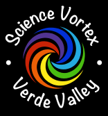 Logo with a multicolored spiral and the text 'Science Vom Texx Verde Valley' surrounding it