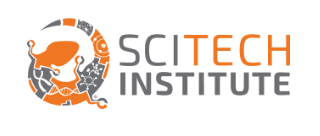 Logo of SCI Tech Institute, featuring a stylized gear and a molecular structure in orange and gray with the institute's name.