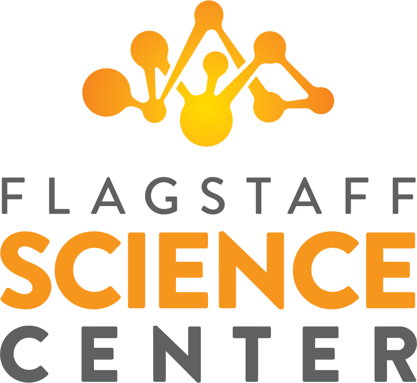 A logo with a yellow and orange DNA model. The words Flagstaff Science Center underneath it.