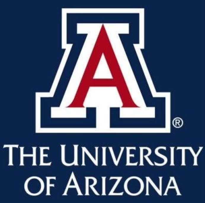 Logo of the University of Arizona with a large 'A' in red and white on a dark blue background, and text below reading 'The University of Arizona.'