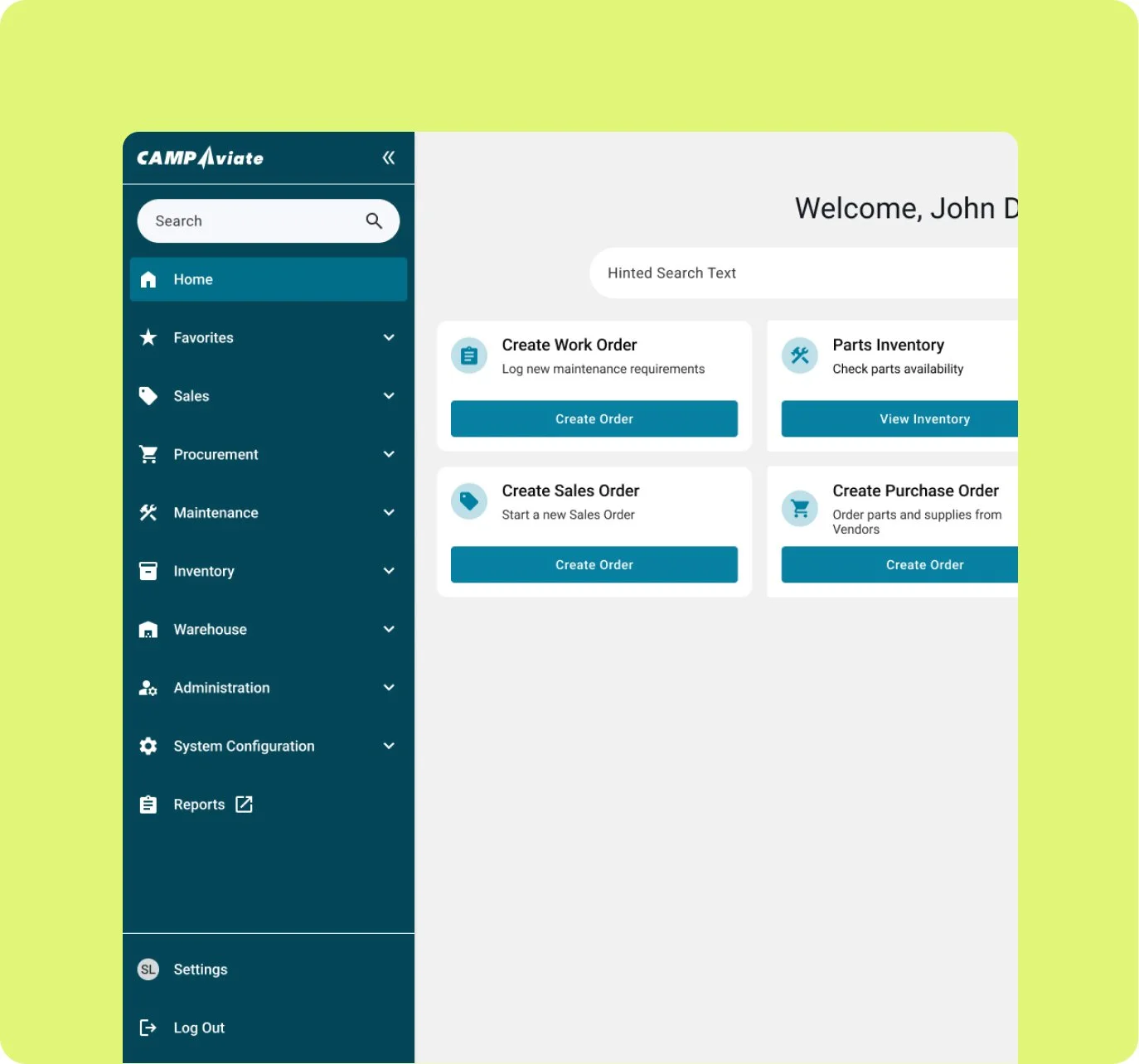 ERP  Home Dashboard