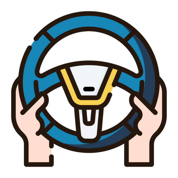 Two hands holding a steering wheel, focusing on driving.