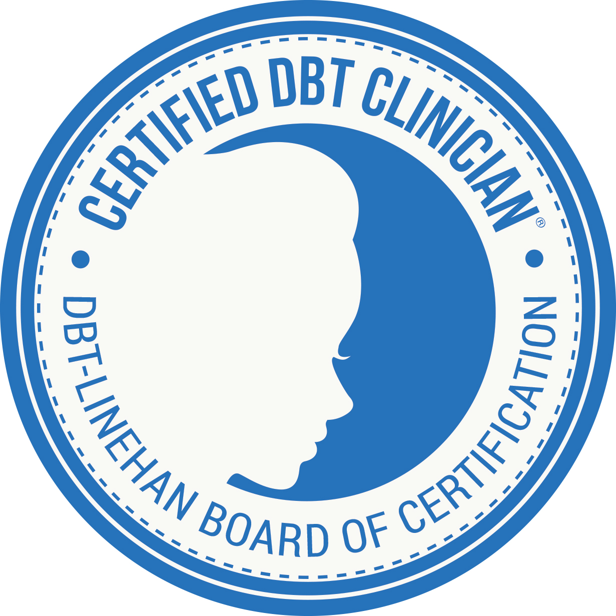 Certified DBT Clinical American Board of Certification logo with a silhouette of a child's face.