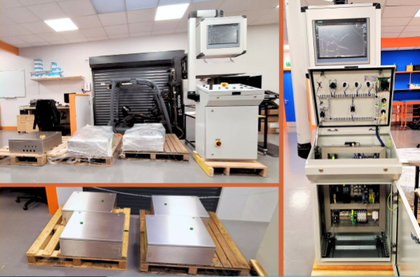 Industrial electronic testing and calibration equipment in a clean workshop setting