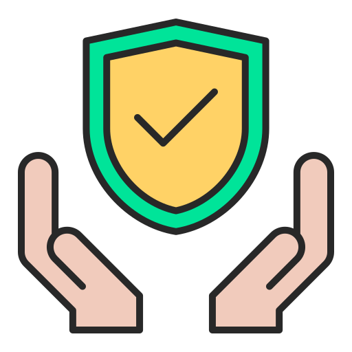 Two hands holding a shield with a check mark on it, symbolizing protection or security.