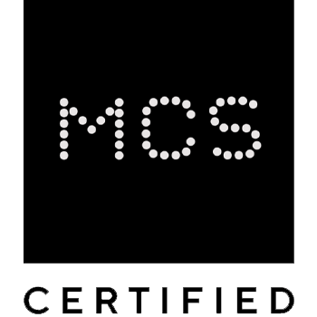 Logo with the letters 'MCS' made of white dots on a black background, with the word 'CERTIFIED' below.