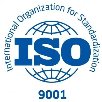 ISO logo with a globe image above and below the text, indicating 'International Organization for Standardization' and the number '9001'.