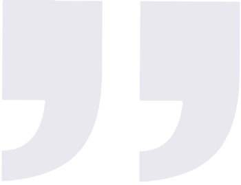 A large blue quotation mark symbol on a white background.
