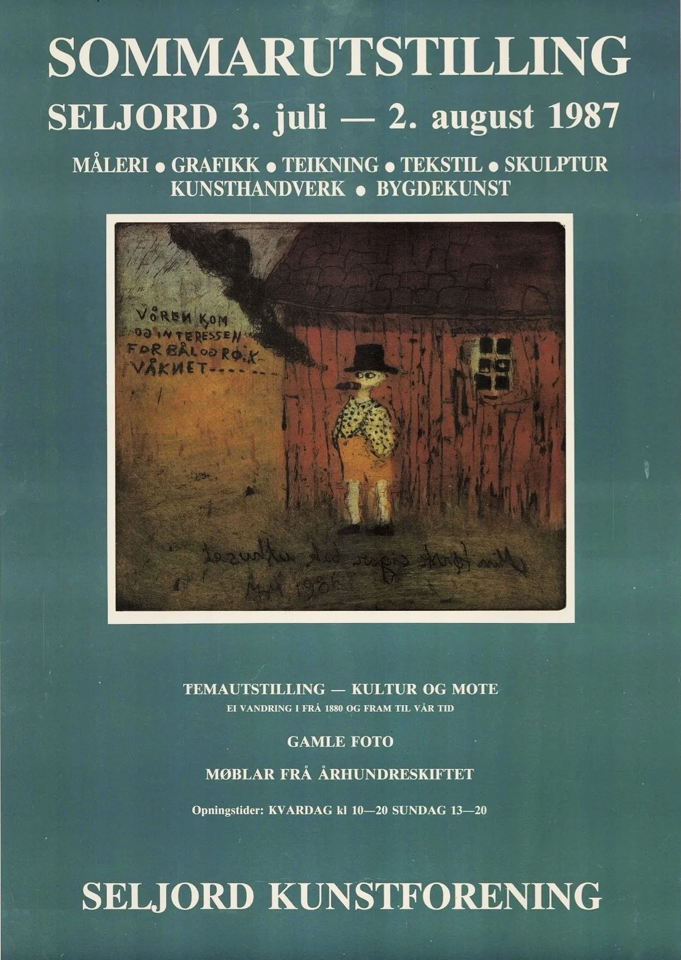 Sommarutstillinga 1987
Sommarutstillinga i Seljord var open 3. juli–2. august 1987 og viste måleri, grafikk, teikning, tekstil, skulptur, kunsthandverk og bygdekunst. Temautstillinga hadde tittelen «Kultur og mote» og tok publikum med på ei vandring 