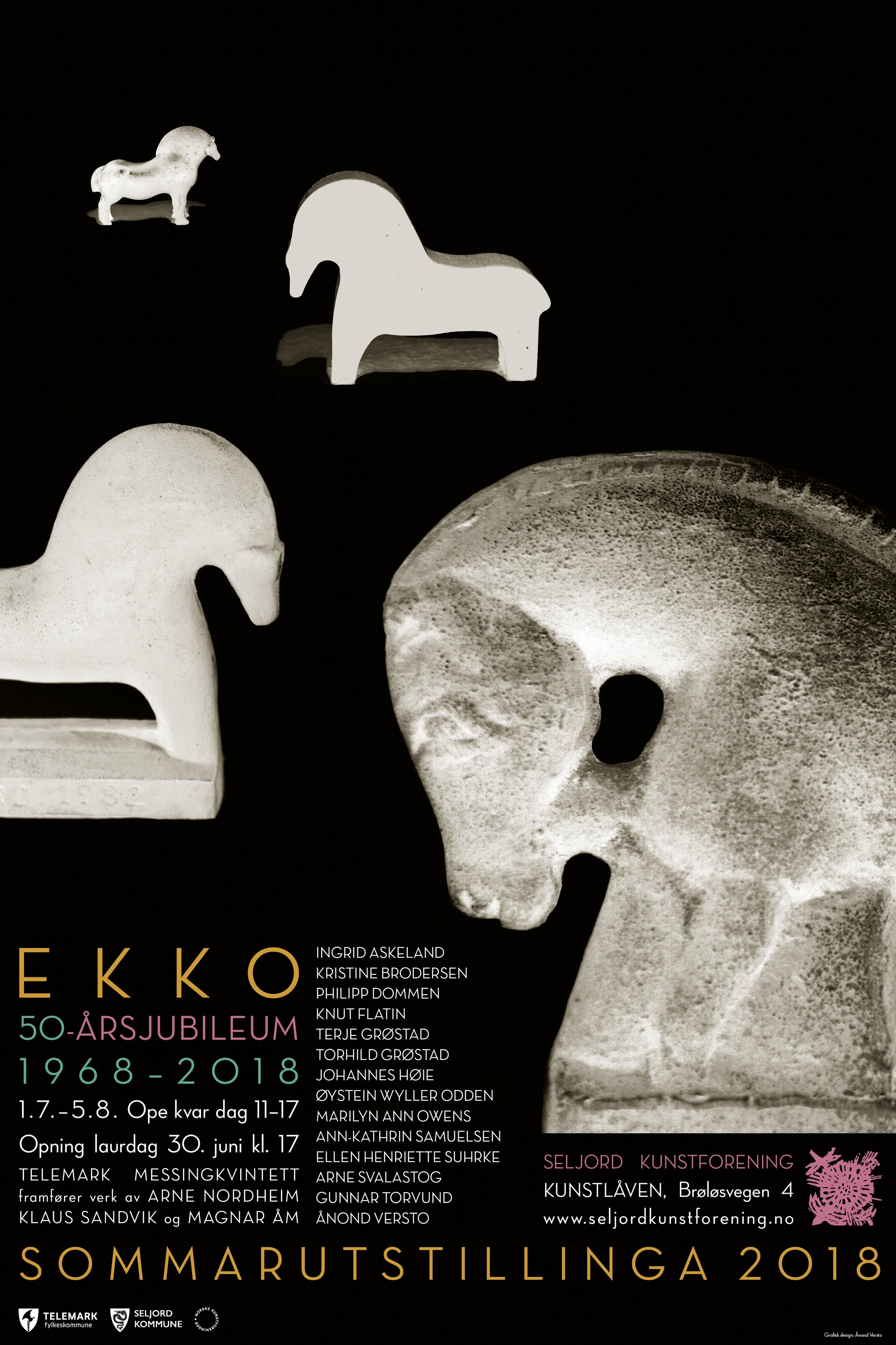 Sommarutstillinga 2018 hadde tittelen «Ekko» og markerte Seljord Kunstforening sitt 50-årsjubileum. Utstillinga var open 1. juli–5. august, med opning laurdag 30. juni. Kunstnarane på plakaten er Ingrid Askland, Kristine Brodersen, Philipp Dommen, Kn