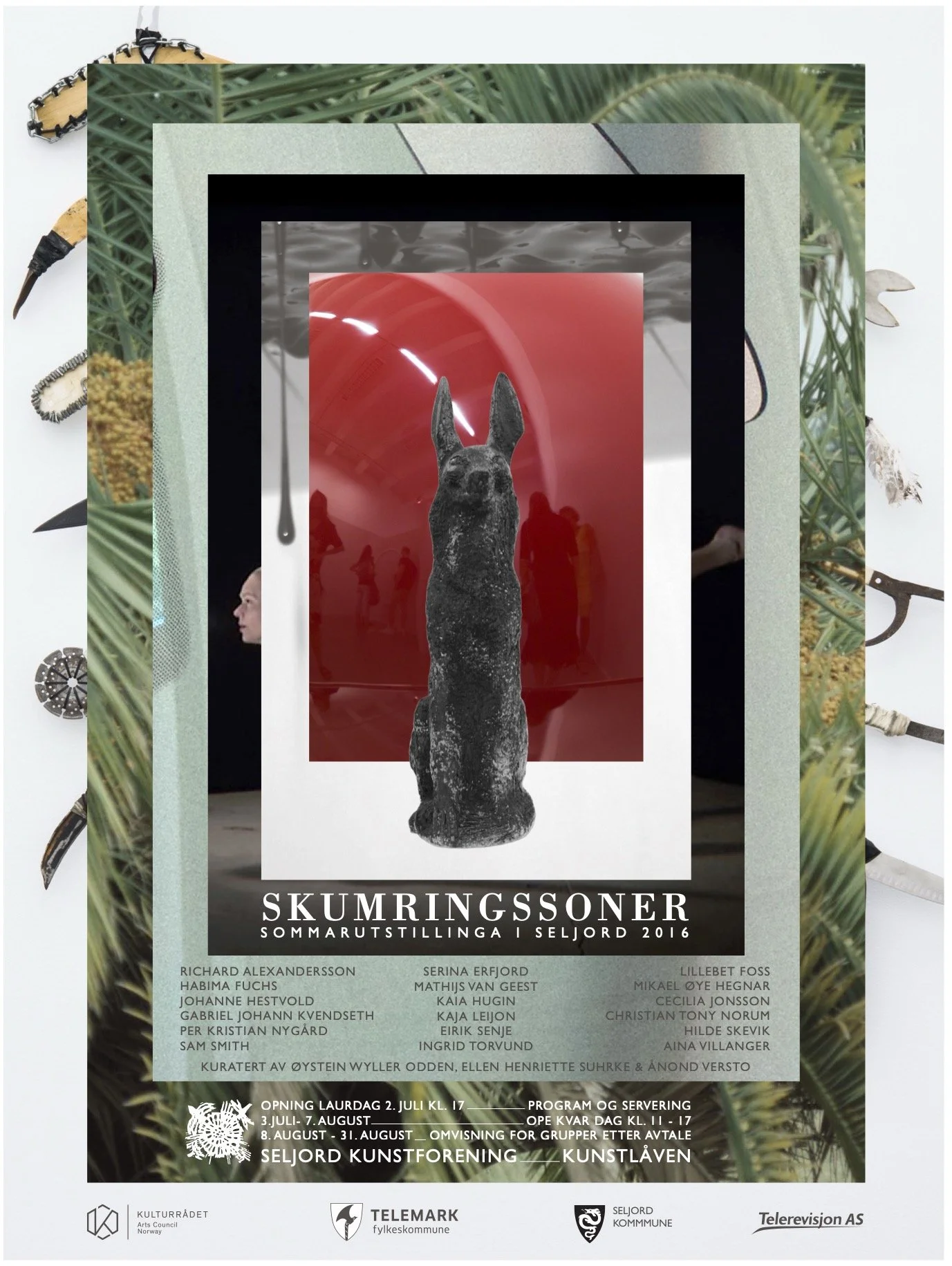 Sommarutstillinga 2016 hadde tittelen «Skumringssoner» og opna laurdag 2. juli. Utstillinga var open 3. juli–7. august, med omvising for grupper etter avtale 8.–31. august. Utstillarane var Richard Alexandersson, Habima Fuchs, Johanne Hestvold, Gabri