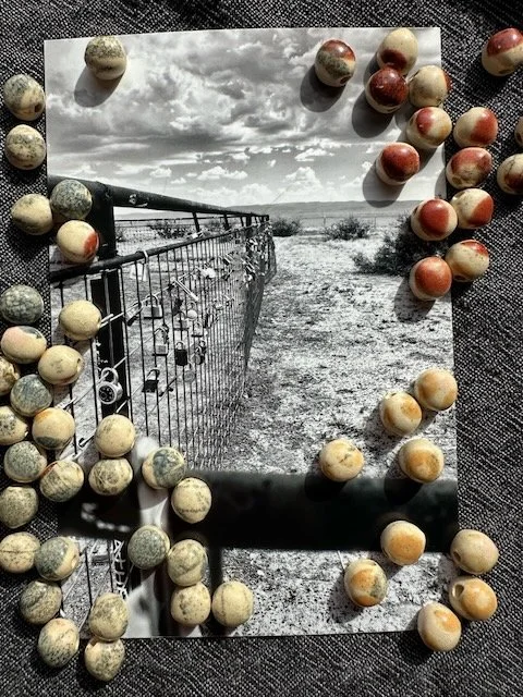 glazed dots on black and white photo