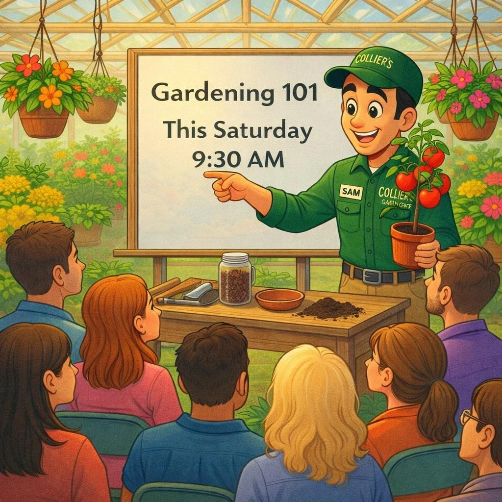 Spots are still available for our Gardening 101 class this Saturday at 9:30 AM at Collier&rsquo;s. We&rsquo;ll be covering practical tips for growing successfully here in Middle Georgia, including soil prep, planting, watering, pest scouting, compani