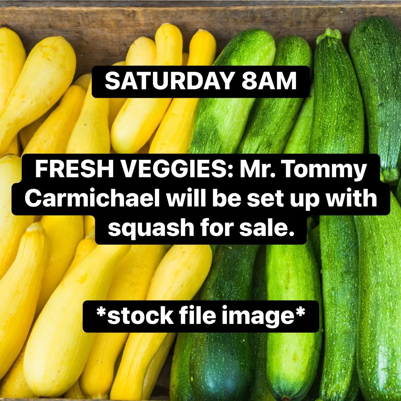 FRESH VEGGIES: Mr. Tommy Carmichael will be set up with squash for sale Saturday 8am