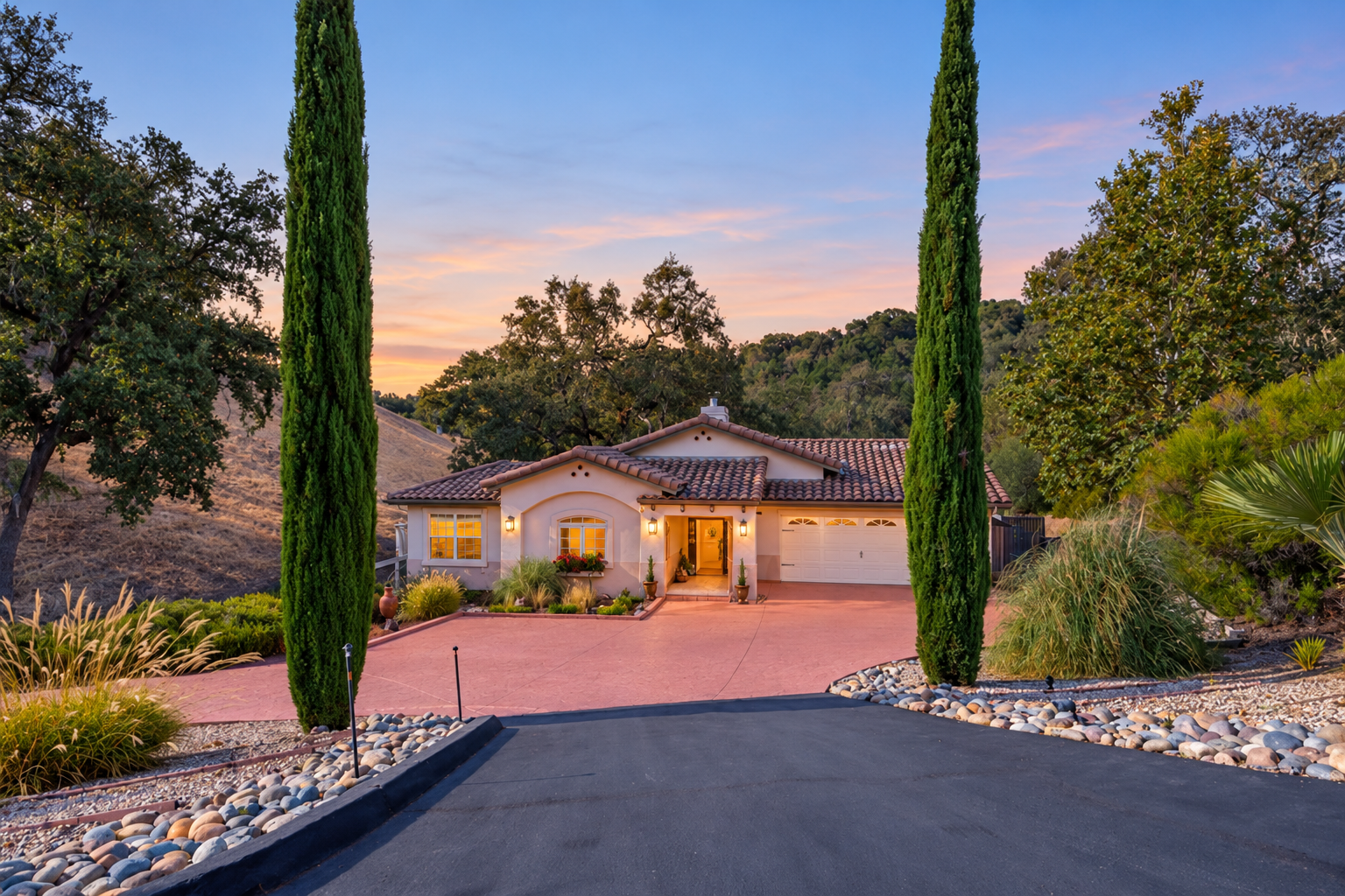 9905 Corriente Road exterior, digitally enhanced twilight concept