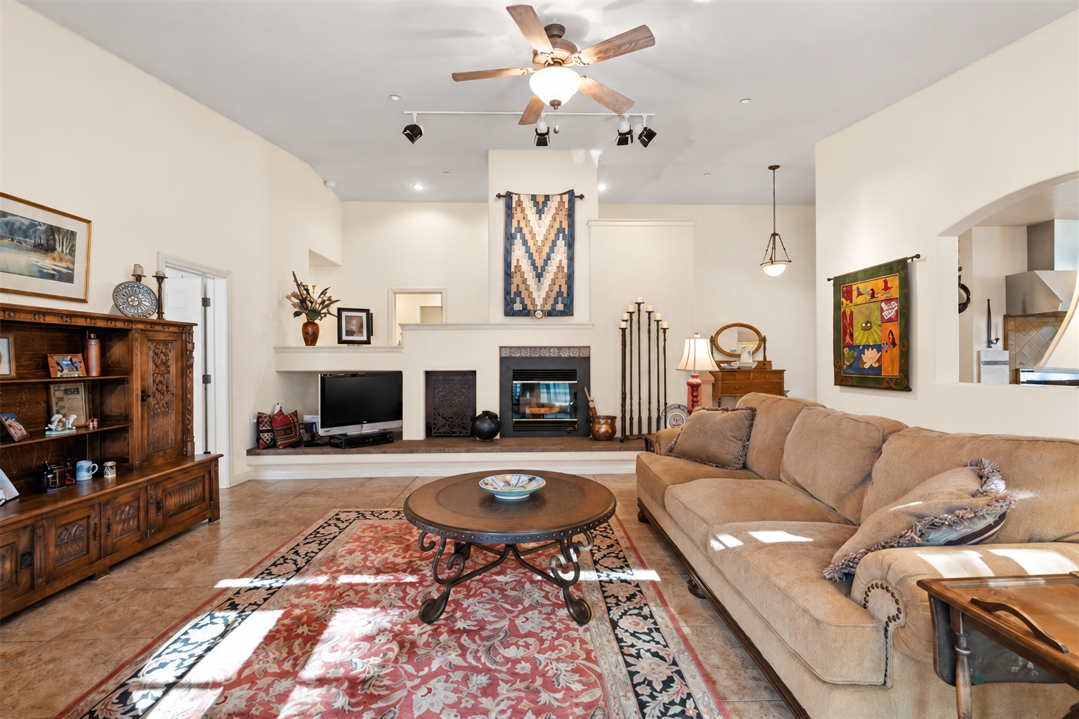 9905 Corriente Road living room, digital Swiss Coffee paint concept