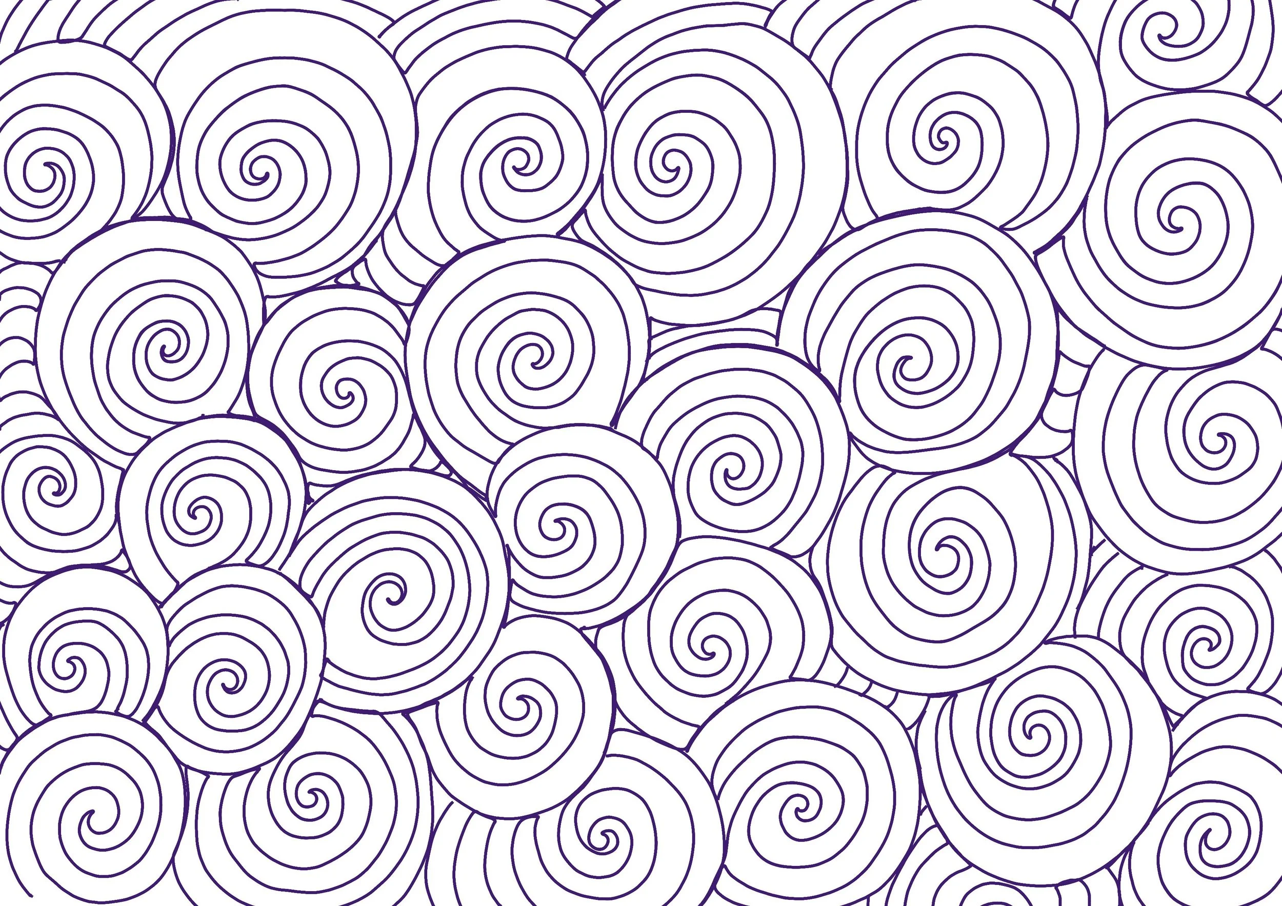 A repeating pattern of purple spiral shapes on a white background.