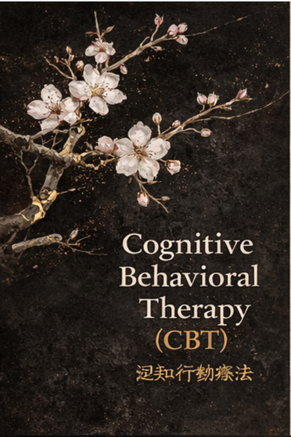 Cover of a book titled "Cognitive Behavioral Therapy (CBT)" featuring cherry blossoms on a dark background with gold and white text.