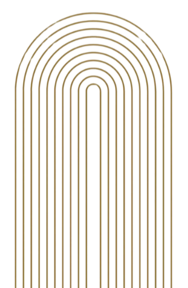 A minimalist design of concentric rainbow-shaped arches in shades of gold and beige.