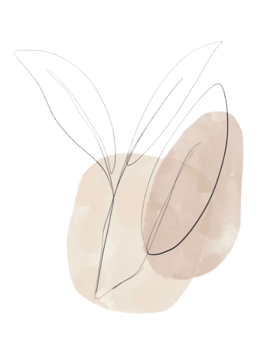 Abstract watercolor illustration of a plant with large leaves and a round shape in the background.