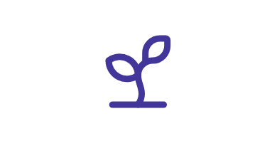 Un icono simple de una semilla o brote con dos hojas, en color azul.