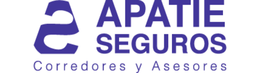 Logo de la compañía 'Apatía Seguros', que ofrece servicios de corredores y asesores de seguros, en colores morado y negro.