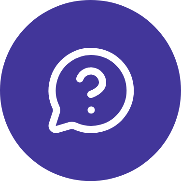 Icono de un globo de diálogo con un signo de interrogación en su interior, sobre fondo azul con borde oscuro.