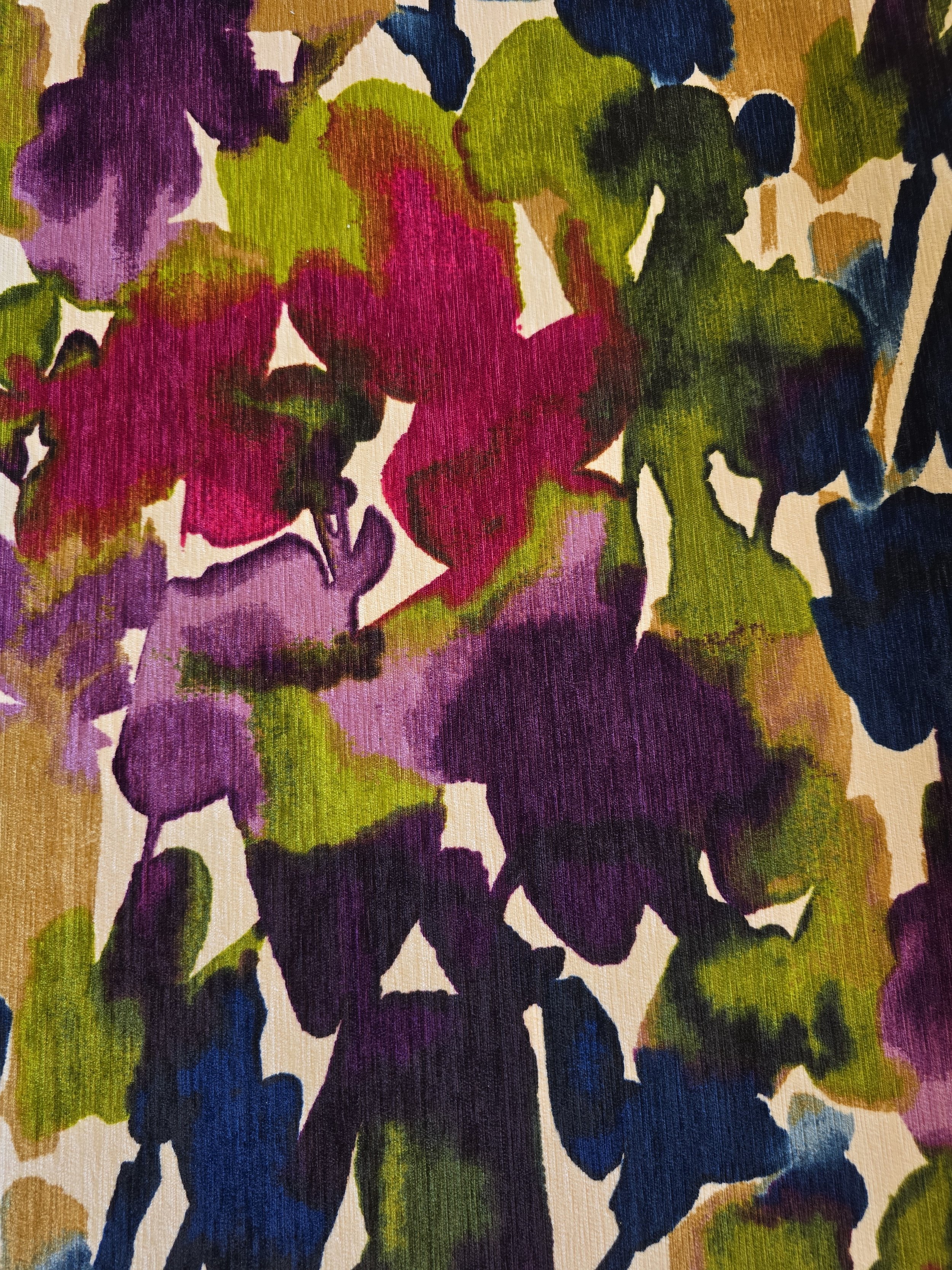 Peacock Blue Floral Velvet Upholstery Fabric - 1.5 Yards