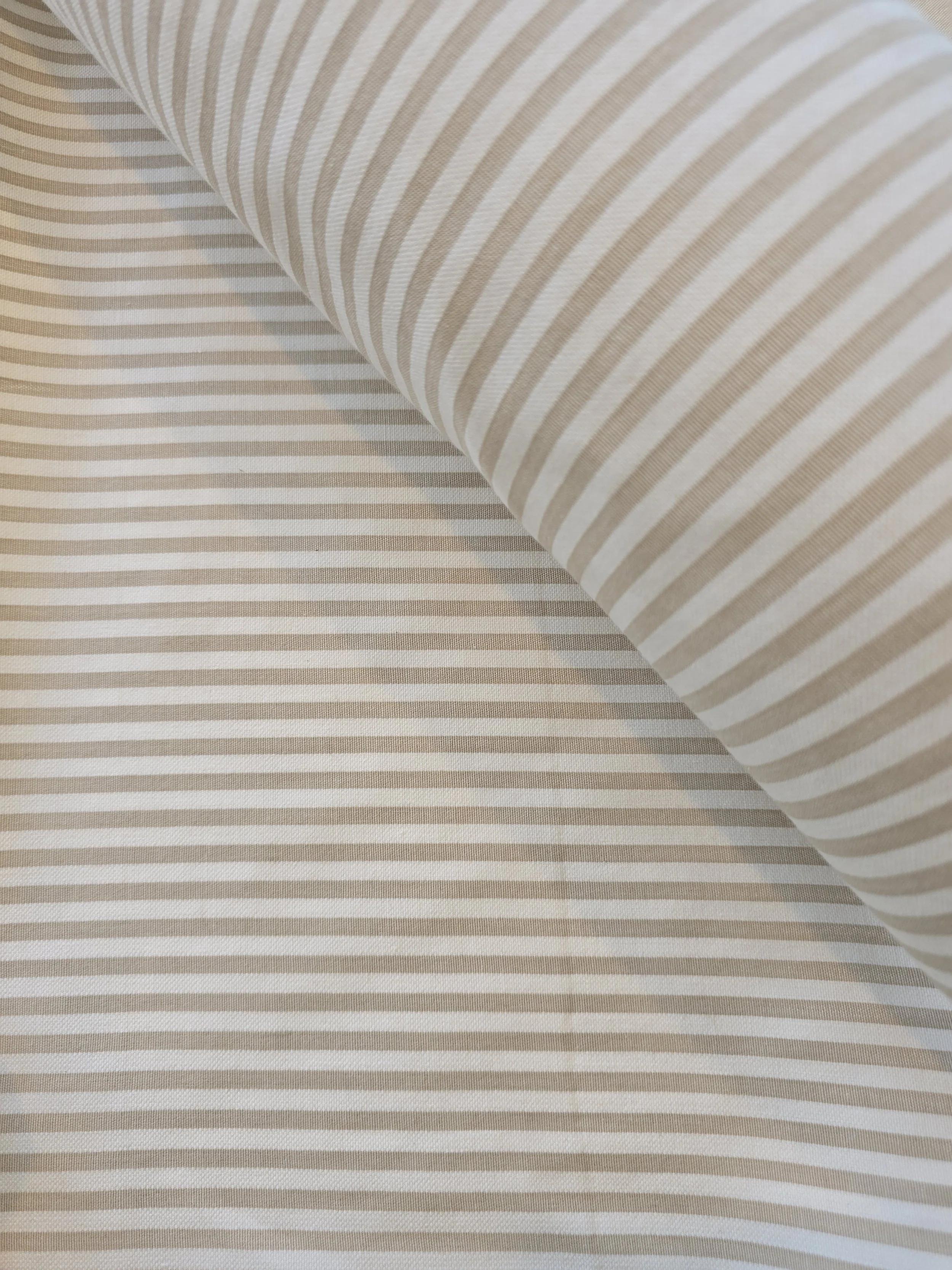 Elegant Beige & White Striped Fine Linen Fabric