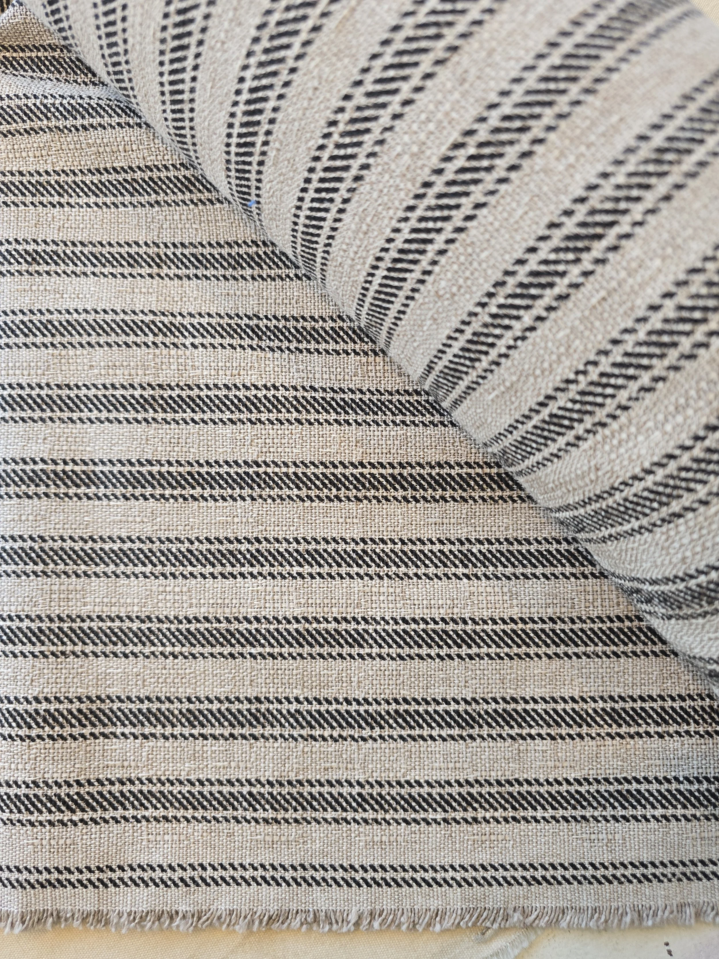Juno Black Stripe Ticking Fabric