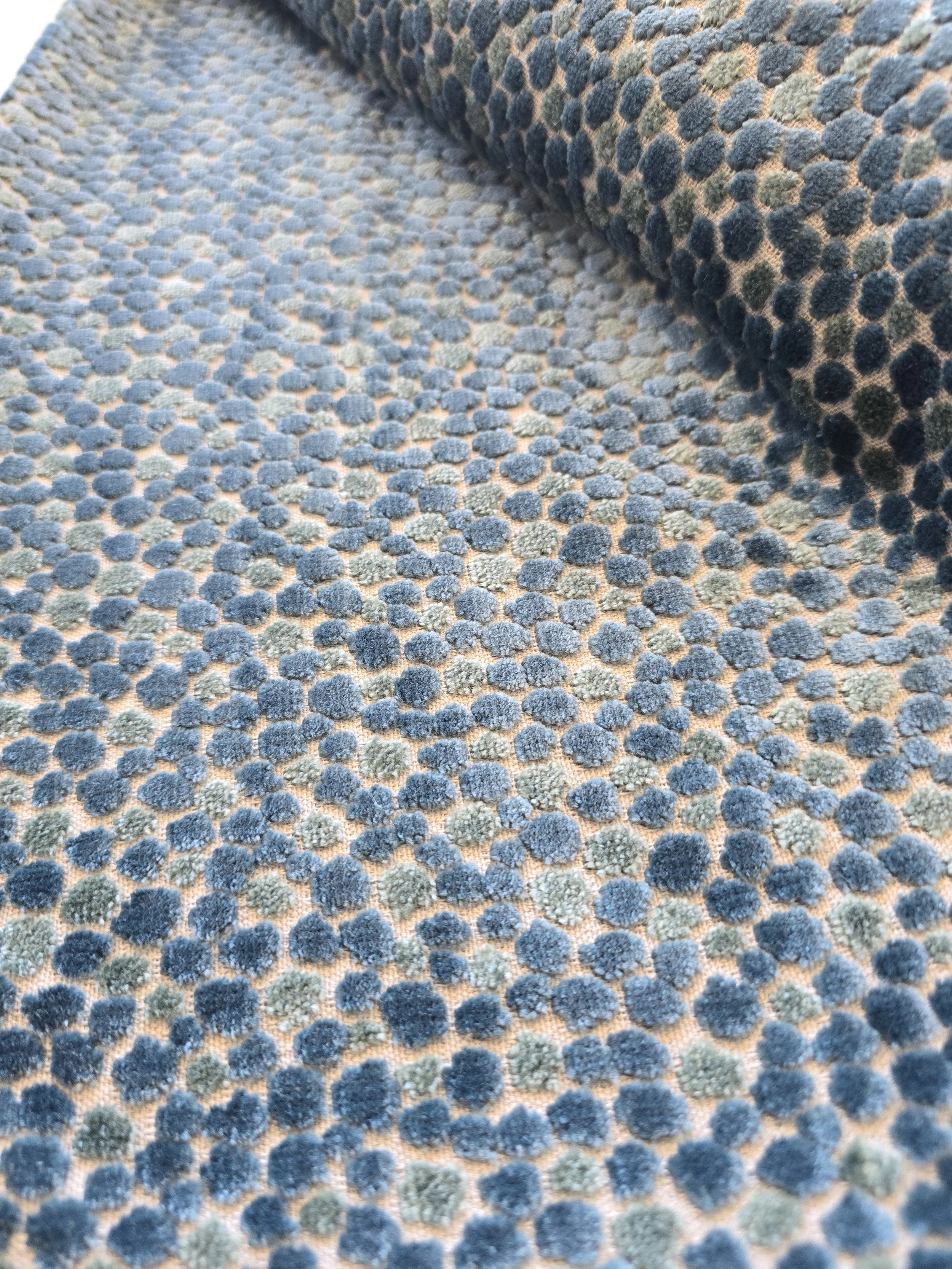 Kravet Regal Blue Elliptical Lustrous Fine Cut Velvet Jacquard - 1.75 Yards