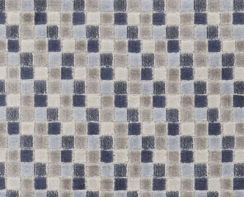 Clarke & Clarke Cut Velvet Squares Upholstery Fabric - Tribeca Denim - 3.375 Yards