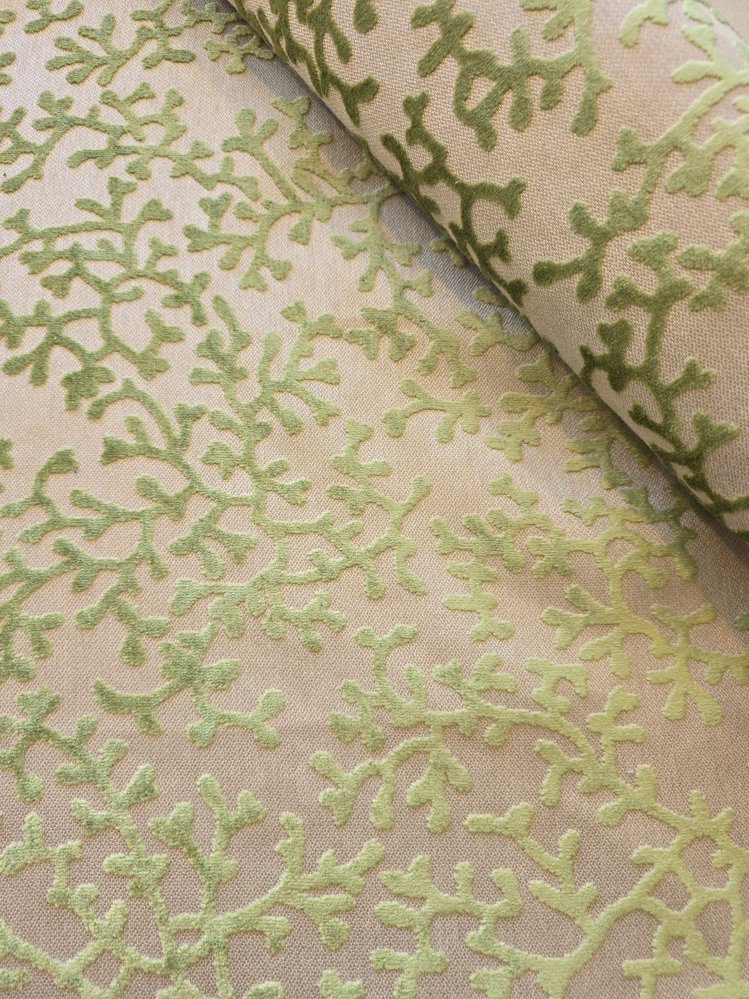 Elegant Embroidered Fabric - Green Coral Reef Cut Velvet - 4.75 Yards
