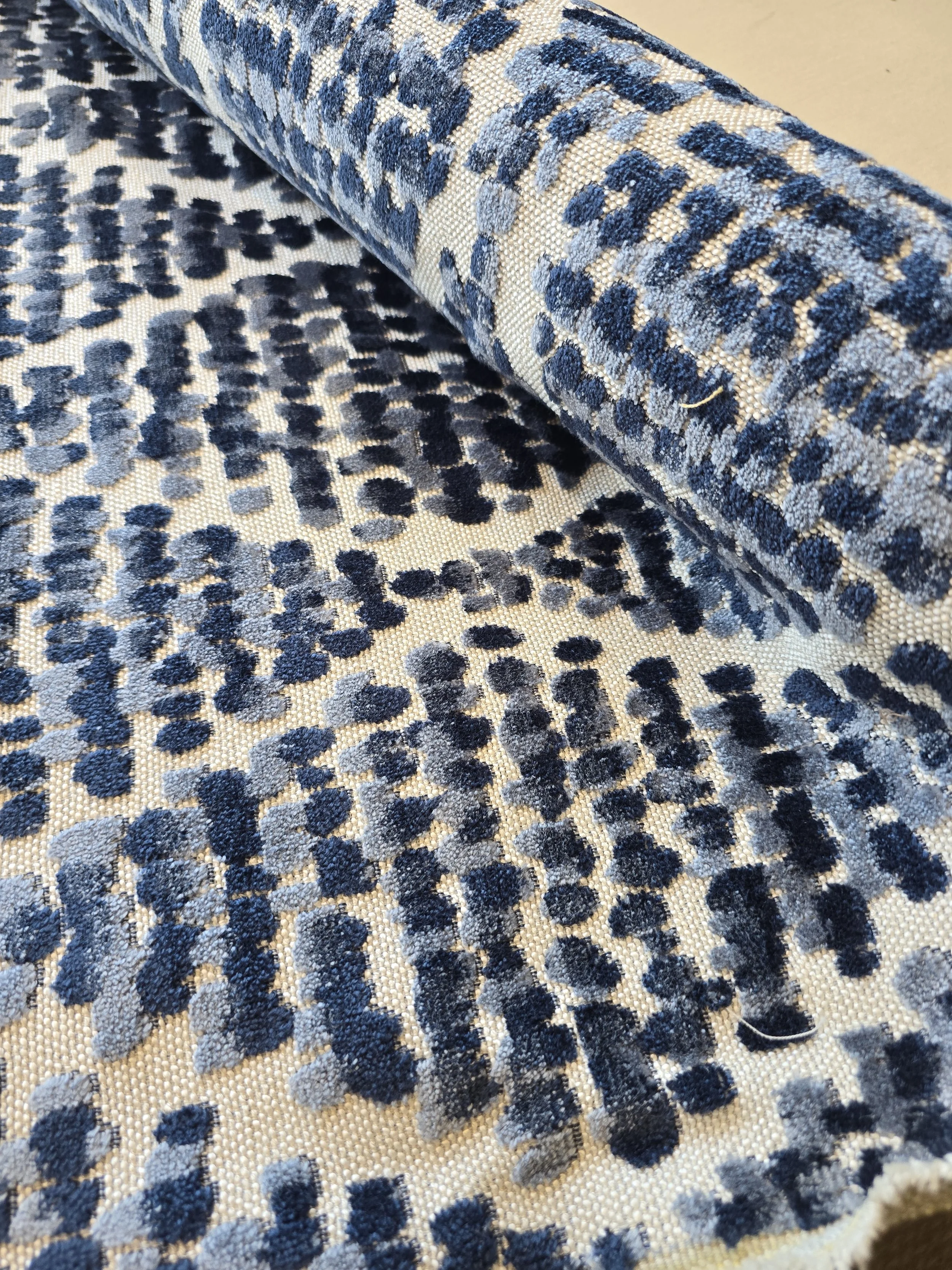 AbbeyShea Tiger Velvet Upholstery Fabric in Indigo - 3.25 Yards