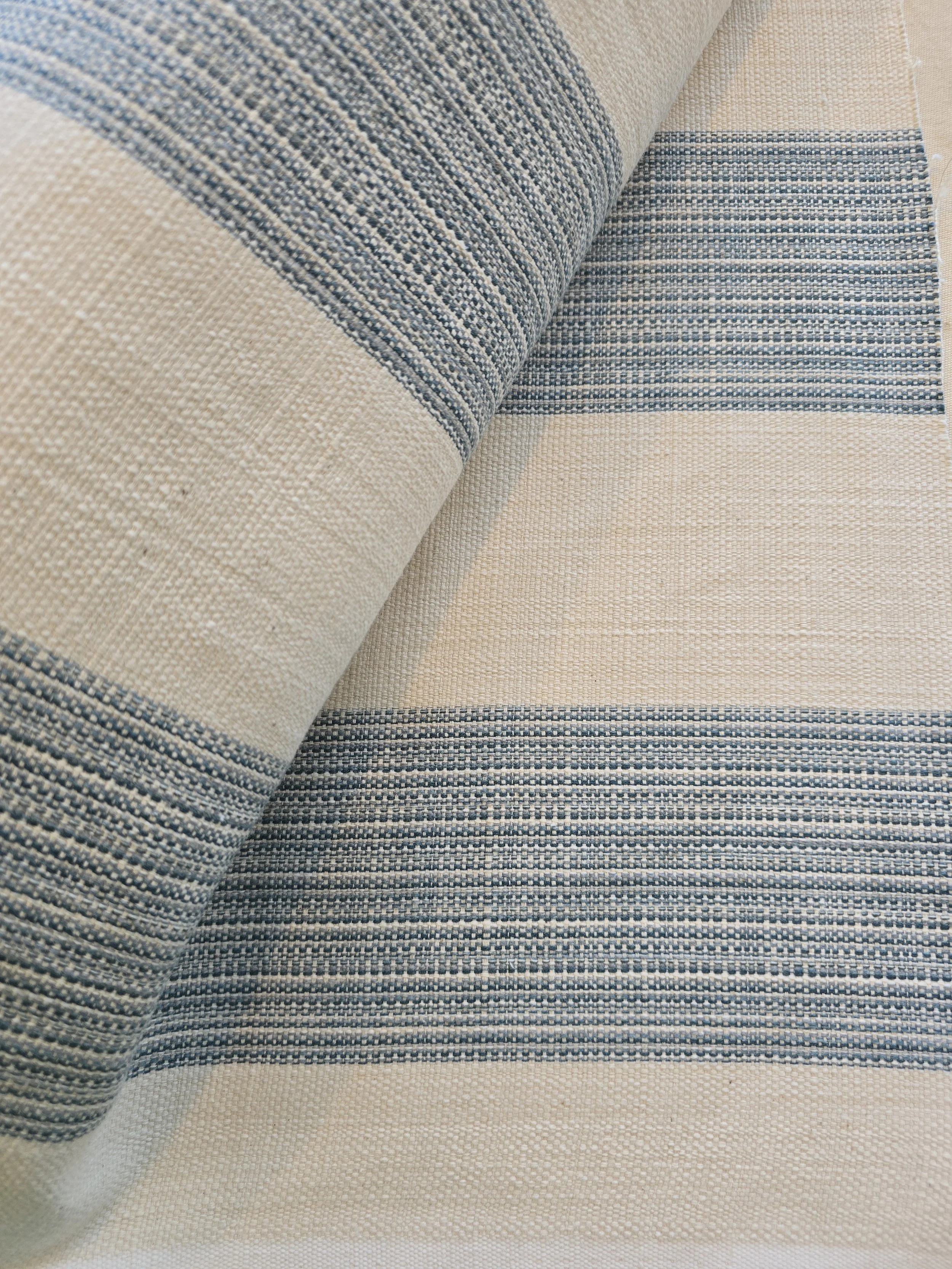Blue and White Wide Stripe Luxury Fabric - 5.75 Yards