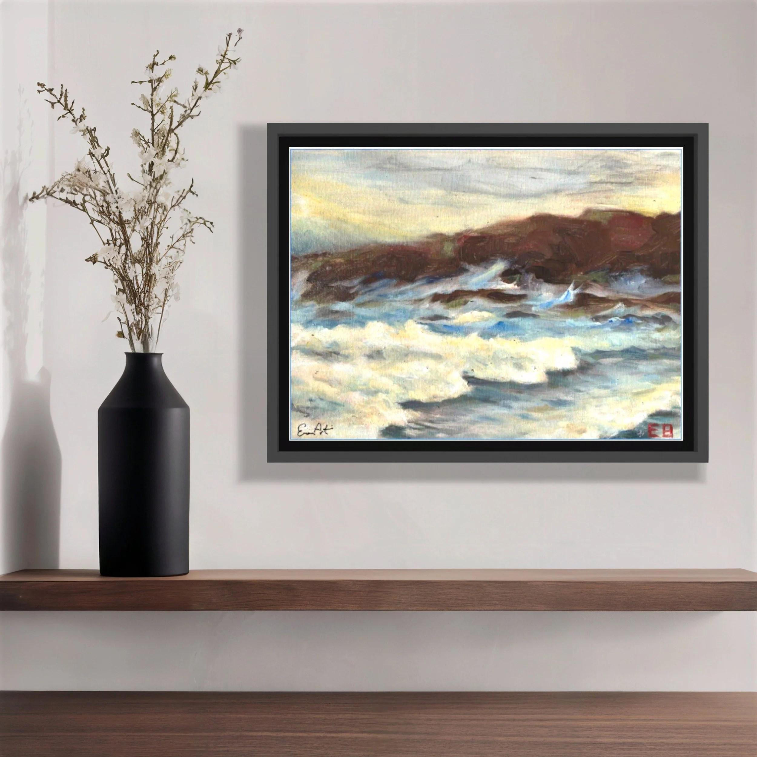 12"x16" (30x40 cm) Framed Canvas - "Blue Foam"